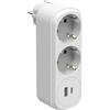 Electraline 55101 Adattatore Doppio Prima 2 Prese 16A (2P+E) Schuko + 2 porte USB (1 tipo A + 1 tipo C), 17 W, Bianco