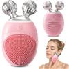 HAMINOS Spazzola Pulizia Viso Elettrica 3 in 1, Spazzola Viso in Silicone con V-Roller, 5 Modalità Soniche, Massaggiatore Viso Impermeabile Ricaricabile per Pulizia del Viso e Lifting