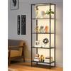 OUTONLIFE Libreria a 5 Ripiani con Luce LED, Scaffale in Legno 60 x 30 x 170 cm, Dimmerabile con Touch e Telecomando, Libreria Verticale Salvaspazio per Soggiorno, Camera da Letto, Ufficio (Nero)