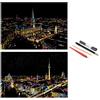 SiYear AntiGraffio Rainbow Paper Sketch Pads, City Series Night View Artigianato Fai-da-Te Regalo Creativo, Scratchboard per Adulti e Bambini, con 4 Strumenti (16 x 11,2 Pollici)