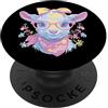 Kawaii Whimsical Pastel Farm Face Graphi Carino Capra Ritratto Amante Animale Grafica Rosa Occhiali Giallo PopSockets PopGrip Adesivo