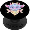 Kawaii Whimsical Pastel Barnyard Face Gr Carino Mucca Floreale Ritratto Fattoria Amante Animali Grafica Blu PopSockets PopGrip Adesivo