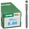 Spax, Viti filettate per terrazzo, a testa cilindrica, 5 x 80 mm, 100 pz.