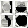 IcosaMro Set di 4 federe per cuscino Boho 18 x 18 cm, in bianco e nero e nero moderno geometrico in lino lino per cuscino decorativo con cerniera per interni ed esterni, a righe nere
