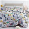 Mooreeke Set di biancheria da letto per bambini, 6 pezzi, con escavatore, grigio, in morbida microfibra, con piumone, set di lenzuola, federe e cuscino decorativo giocattolo per tutte le stagioni