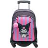 Toy Bags TOYBAGS Zaino scuola Kuromi - Doppio scomparto - con accessorio POM-POM - adattabile + carrello nero protezione laterale e stopper frontale anti caduta 4 ruote girevoli - 44 x 30 x 20 cm