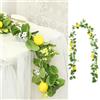 ZenyTra Ghirlanda di limone artificiale, 200 cm, realistica ghirlanda di frutta con limoni gialli e foglie verdi, decorazione per porta, parete, matrimonio, festa, primavera, estate (limone, verde)
