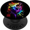 Animalsaxis Lupo ruggente fauna selvatica colore Splash Art Design PopSockets PopGrip Adesivo