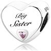 MsRosy Ciondolo a forma di cuore in argento Sterling S925, da donna, per braccialetti regalo per familiari e amici, Argento sterling