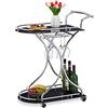 Relaxdays Carrello da Cucina, 2 Piani in Vetro, Portabottiglie e Supporto Bicchieri, HLP: 88x76x4 cm, Argentato Nero