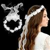 DOPENSPI Accessorio per capelli da ragazza con fiocco lungo, accessorio per capelli con perle bianche, fascia per capelli per prima comunione, velo, fascia per capelli per matrimoni, feste di
