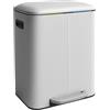 Relaxdays Cestino Relaxdays, 2 Scomparti, 2X 20 l, secchi Estraibili, softclose, Pedale, Metallo, separatore rifiuti, Bianco