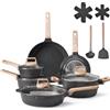 VEVOR Set di pentole e padelle da 17 pezzi in granito antiaderente per cucina, colore nero