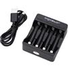 VoltShine Caricatore rapido da 4 batterie AA/AAA, nero, con ricarica simultanea e protezione contro il surriscaldamento, ideale per mantenere le batterie pronte.