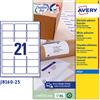 AVERY Etichetta adesiva J8160 bianca 25fg A4 63,5x38,1mm (21et/fg) inkjet Avery J8160-25
