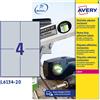 AVERY Poliestere adesivo L6134 argento 20fg A4 105x148mm (4et/fg) laser Avery L6134-20