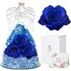 Cynrikah Rosa Stabilizzata, Vera Regalo Donna Rose Stabilizzate Eterna con Angelo Custode Statuette Regalo Anniversario, Matrimonio, Compleanno Festa della Mamma per Donna Moglie Madre(Blu)