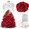 Cynrikah Rosa Stabilizzata, Vera Regalo Donna Rose Stabilizzate Eterna con Angelo Custode Statuette Regalo Anniversario, Matrimonio, Compleanno Festa della Mamma per Donna Moglie Madre(Rosso)