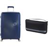 American Tourister Valigia rigida Soundbox 77 cm grande blu con copertura per bagagli L, nera/grigia
