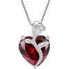 FJ Collana Granato Cuore Collane Gennaio Pietra Portafortuna in Argento Sterling 925 Ciondolo Fiore di Rosa Gioielli per Donna Amiche Moglie Mamma Lei