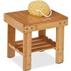 Relaxdays Sgabello da Bagno con Ripiano, Mobiletto in bambù, 26 x 27 x 22,5 cm, Sgabellino per Corridoio, Marrone Chiaro