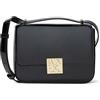 Armani Exchange Amy, Sustainable, Gold Logo Plate, Borsa a Tracolla Donna, Nero, Taglia Unica