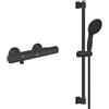 GROHE Precision Start Miscelatore termostatico per doccia con set doccia Vitalio Start 110 (pulsante di sicurezza a 38°C, doccetta tonda, 2 getti, flessibile da 1,75 m, asta da 60 cm), nero opaco