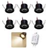 kpslucerna Mini Faretto LED 2W 6pz DC 12V, IP65 Impermeabile Piccolo Faretto da Incasso Soffitto, 25mm Illuminazione Fai-da-Te per Mobili Quadri Pareti Cucina Scale Vetrine Corridoi (Nero Caldo)