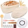 Mispudin Cestino Lievitazione Pane Ovale 28 cm per 700g di Impasto, Set Cestino Pane in Rattan Naturale con Panno di Lino, Coperchi per Lievitazione, Taglierino, Spazzole - Kit Panificazione Avvio
