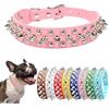 Hotlion Collari per cani con borchie, collare per cani in pelle con rivetti borchiati per cuccioli, regolabile per cani di piccola, media e grande taglia, rosa, taglia L