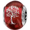 Thabora Charm scorrevole argento rodiato (argento 925‰ + protezione rodio) Murano rosso simbolo albero della vita + camoscio (offerto) + certificato di autenticità, argento 925‰, Argento sterling
