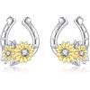 ONEFINITY Orecchini a ferro di cavallo, in argento sterling 925, con girasole, a ferro di cavallo, per donne e ragazze, Argento sterling