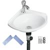 shawoo Piccolo lavabo da bagno ad angolo per montaggio a parete, triangolare, installazione senza fori, autoadesivo, 30 x 30 cm, con foro per rubinetto da 3,2 cm, mini lavello in plastica per casa