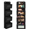 LEAZZLE Portaoggetti da Appendere con 4 Tasche in Tessuto e Finestra Trasparente,Organizzatore da Porta e Parete,per Camera da Letto, Soggiorno, Ufficio,Nero