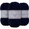 Utopia Crafts Velvet Lux Chenille 3×100g - Filato Morbidissimo per Uncinetto & Maglia, Coperte, Giocattoli, Amigurumi - Uncinetto 5,5mm, Morbido (Blu Mezzanotte)