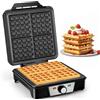VINATO Macchina per Waffle, Piastra per Waffle Quadrata 4 Fette, Luci Indicatori, Antisversamento, 1200W