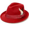 Geebuzz Fedora Cappelli per uomo donna classico a tesa corta in feltro Manhatta Fedora cappello con fascia con piume, Rosso piuma, Etichettalia unica