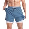 MaaMgic Uomo Pantaloncini da Surf 2-in-1 con Compressione | 5 5' Pollici Interni Asciugatura Rapida Costume da Bagno Corti con Tasche Interna Blu Grigio Bianco 5.5 L