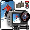 syndesmos Action Cam 4K 60FPS, Fotocamera Subacquea 40M, ActionCam WiFi anti-vibrazione EIS da 30 MP, Doppio Touch Screen, Scheda da 64 GB, Telecomando, kit di Accessori di Montaggio