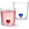 Yaryang Set 2 Bicchieri in Vetro Borosilicato 300 ml - Trasparenti e Resistenti al Calore, Senza Manico, Design con Cuore Rosso e Blu, per Acqua, Latte, Caffè e Bevande Varie