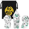 DND DADO Set di Dadi in Metallo DND, Motivo Drago Verde, 7 pezzi di Dadi Poliedrici in Metallo, D20, D12, 2D10 (00-90 e 0-9), D8, D6 e D4, Regali D&D con Sacchetto Regalo, Accessori per Giochi da Ruolo, Bianco