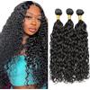 Tuheerst 30 32 34 Inch Water Wave Human Hair Bundles 1B Natural Black Menschliches Haar Bundel Echthaar Human Hair Extensions Echthaar Tressen Remy Hair 50g/Bundle 3 Bundle Total 150g