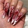 Viugex 24 unghie finte a pressione per Halloween, a mandorla, con punta bianca francese, unghie finte lunghe a stiletto rosa nudo con design a sangue, copertura completa rimovibile, in acrilico, per