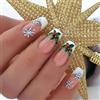 Viugex 24 pezzi di decorazioni natalizie per unghie finte bianche francesi con fiocchi di neve e agrifoglio, elegante acrilico lucido per unghie da incollare per donne e ragazze