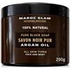 MAROC GLAM Sapone nero scrub 250 g + guanto kessa in omaggio all'olio di Argan biologico e all'acqua di rosa pura, scrub tradizionale 100% naturale corpo e viso purificante MAROC GLAM