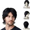 ZMIYIAC Parrucca Uomo Nera Corta Parrucca Mullet Parrucche Riccia Accessori Costume Anni 80 90 Hippie Retro Disco Punk Rocker per Carnevale Halloween Festa Uso (Nero)