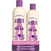 Aussie Mega set shampoo e balsamo, cura dei capelli per capelli secchi e danneggiati, shampoo e balsamo vegani, senza silicone, confezione XL, 1145 ml, confezione da 2