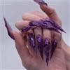 Viugex 24 pezzi Halloween Press on Nails Lunghi Stiletto 3D Lilla Artificiale Chiodi Gotici Francesi Da Applicare, Finte Copertura Naturale Chiodi Finte Lucide Finte Unghie Da Donna