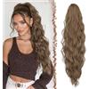 FESHFEN Coda Capelli Extension con Coulisse Lunga Ondulati Ricci Ponytail Posticci Sintetici Coda Cavallo Extensions per Donna, 65 cm Caramello con riflessi