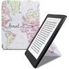 kwmobile Custodia protettiva in ecopelle per e-reader Kobo Aura H2O Edition 2 - Custodia a libro per e-reader in nero/multicolore - Mappa del mondo